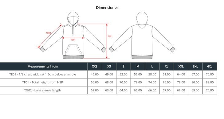 tallas sudaderas